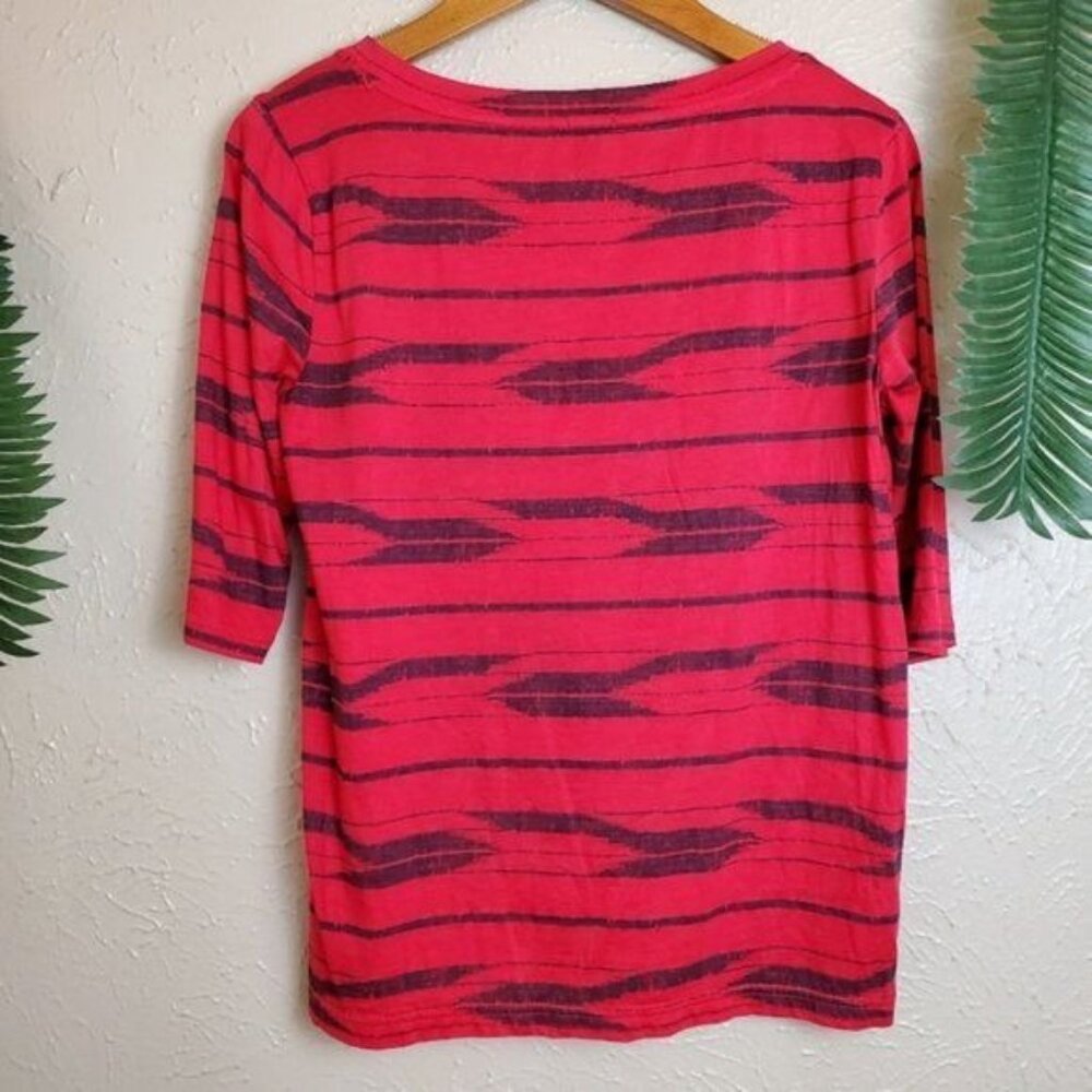 J. Crew Ikat Southwestern Striped 3/4 Blouse Top Red XS X Small Pullover Cotton - Picture 2 of 5
